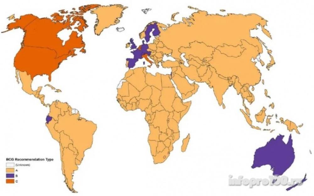 Карта вакцинации БЦЖ по странам мира